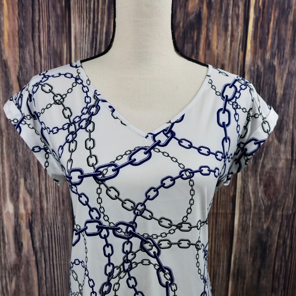 Express blue and black chain print blouse